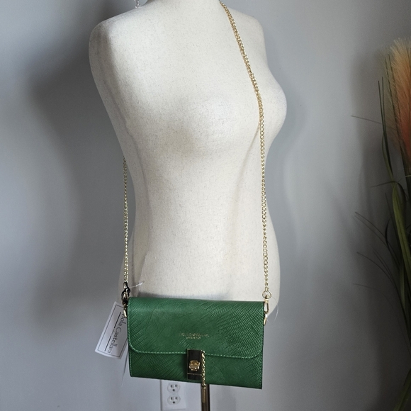 Viola Castellani, New, Emerald Green Italian Leather Embossed Crossbody Bag - Picture 2 of 10